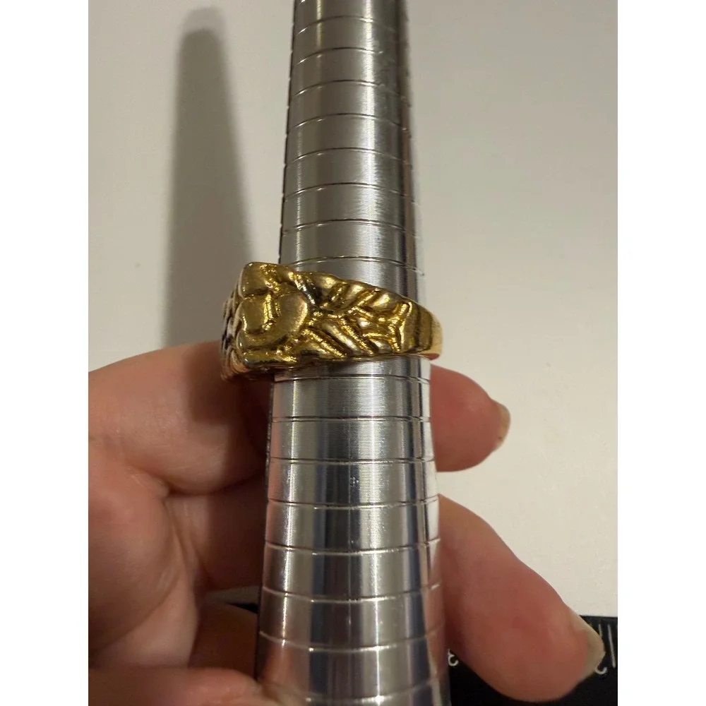 Vintage Two Tone Gold Silver Nugget Statement Ring Mens Size 11.5 Rectangular
